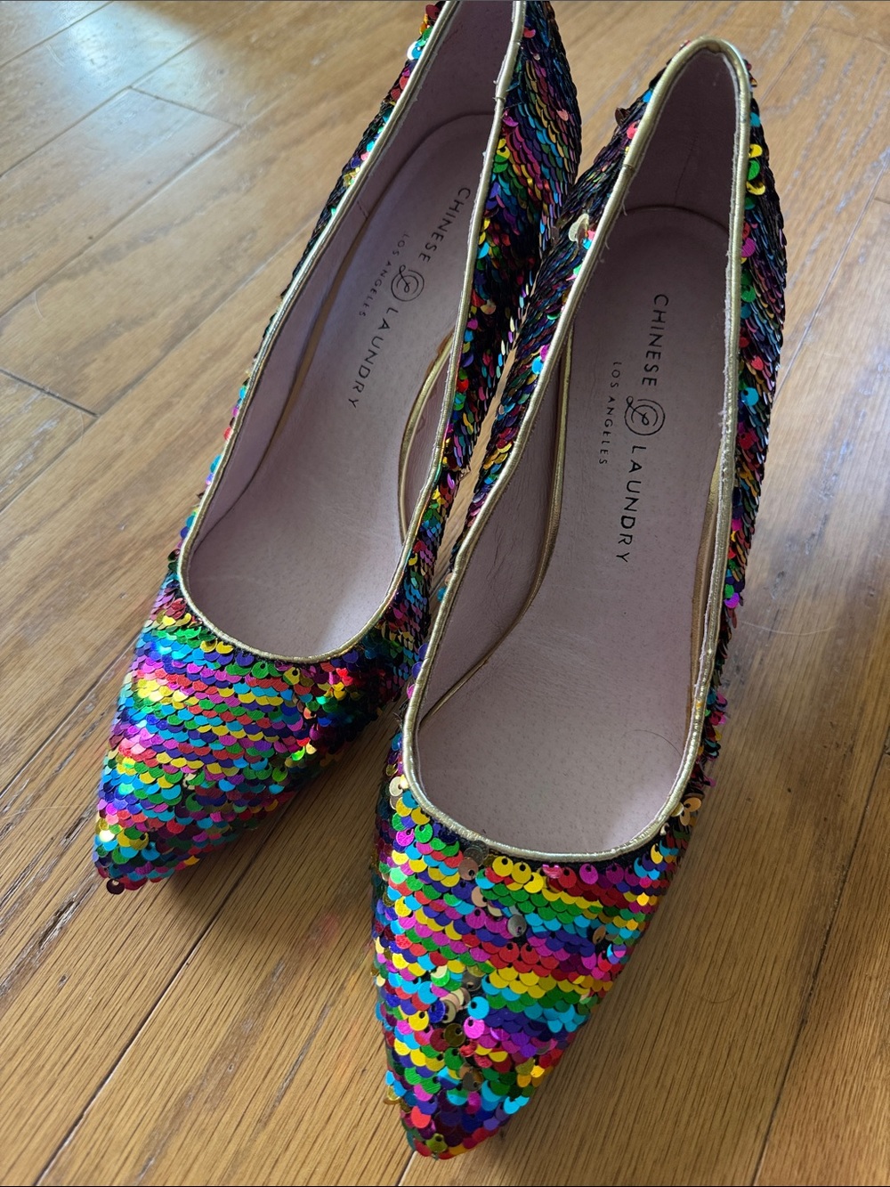 Chinese Laundry Rainbow Sequin Pointed Toe Pumps